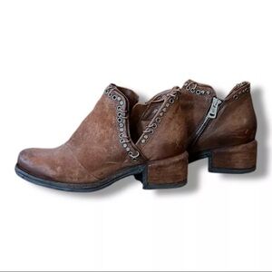 A.S.98 Brown Leather Studded Ankle Boots Size 38 / US 7.5